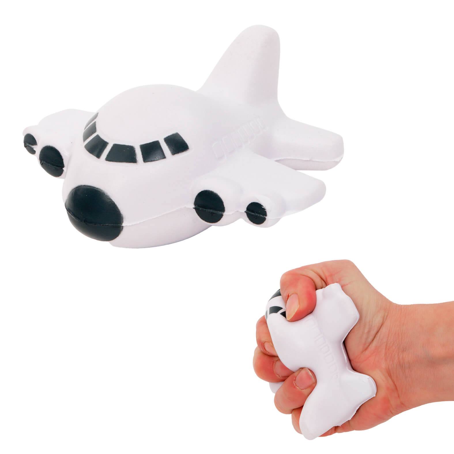 "Avión antiestrés personalizado en poliuretano para agencias de viajes y logística"