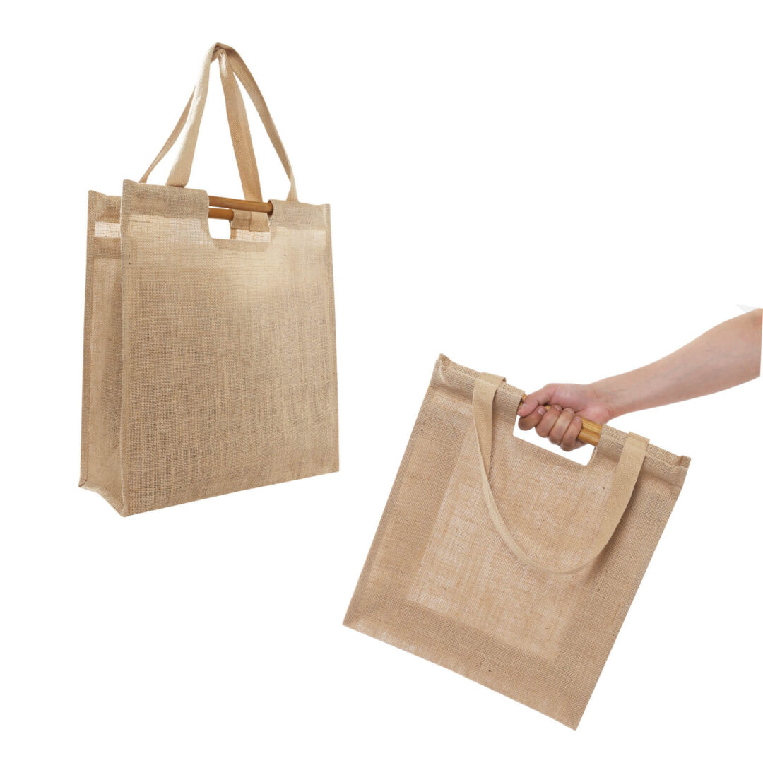 BOLSA CON ASAS DE BAMBU Y TELA PubliPromocionales