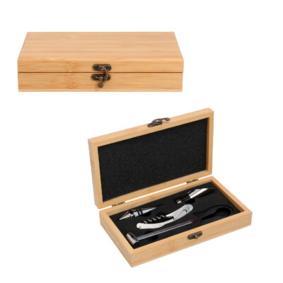 SET DE VINO DE BAMBU Set de vino de bambu sin duda ideal para regalar a tus clientes mas importantes ademas se puede grabar en laser